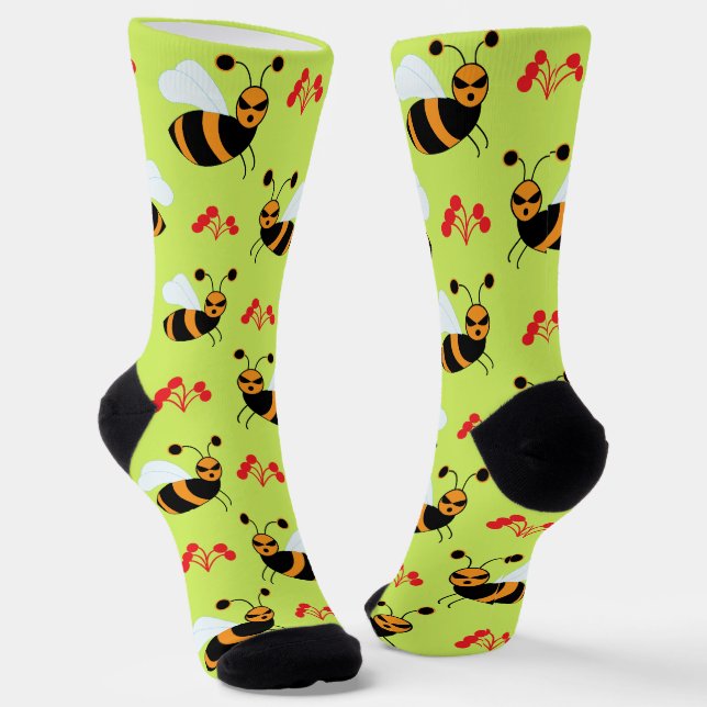 Bienen Rote Blume Muster Socken (Gewinkelt)