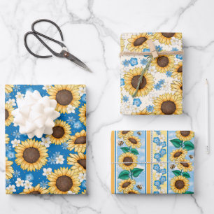 Bienen Sonnenblumen Geschenkpapier Set aus 3