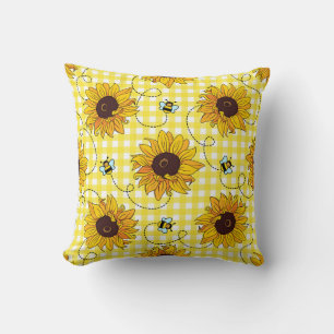 Bienen, Sonnenblumen, karierte, Vintage Muster. Kissen