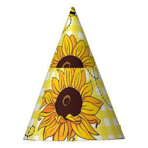 Bienen, Sonnenblumen, karierte, Vintage Muster. Partyhütchen