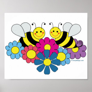 Bienen-u. Blumen-Entwurfs-Illustration Poster