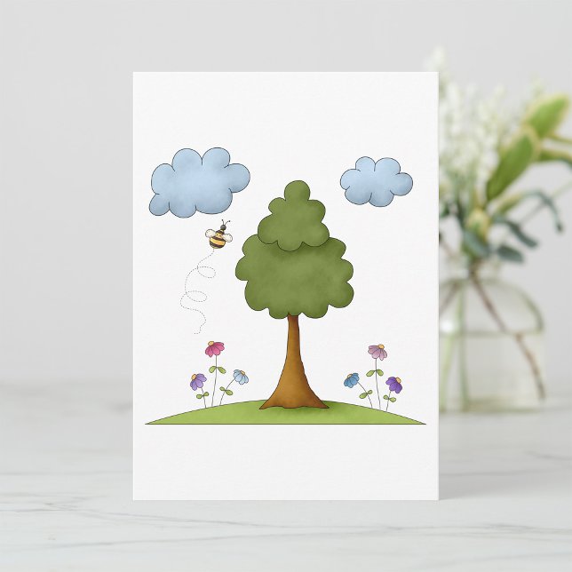 Bienen- und Baumlandschaft mit Blume und Wolken Einladung (Von Creator hochgeladen)