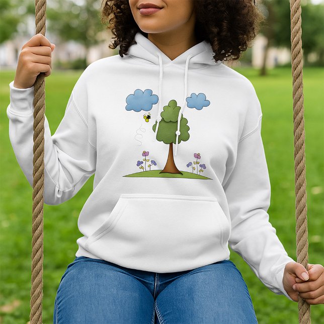 Bienen- und Baumlandschaft mit Blume und Wolken Hoodie (Von Creator hochgeladen)