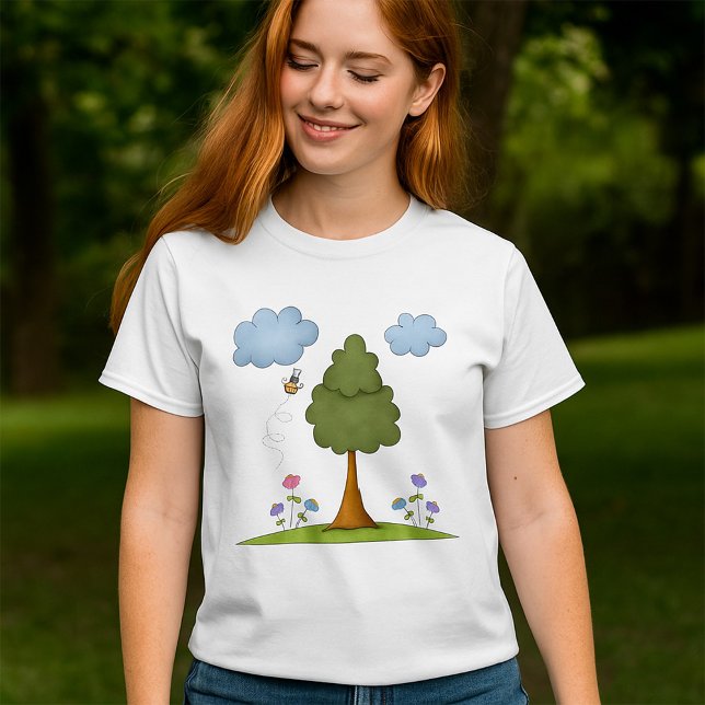 Bienen- und Baumlandschaft mit Blume und Wolken T-Shirt (Von Creator hochgeladen)