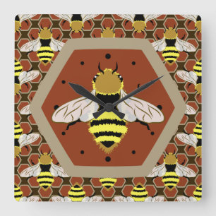Bienen und Bienenwaben-Muster Quadratische Wanduhr