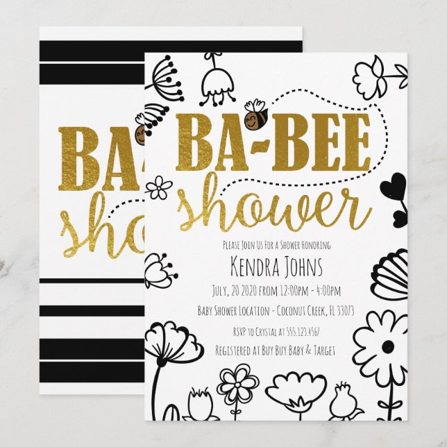 Bienen und Blume, Moderne Babydusche Einladung (Vorne/Hinten)