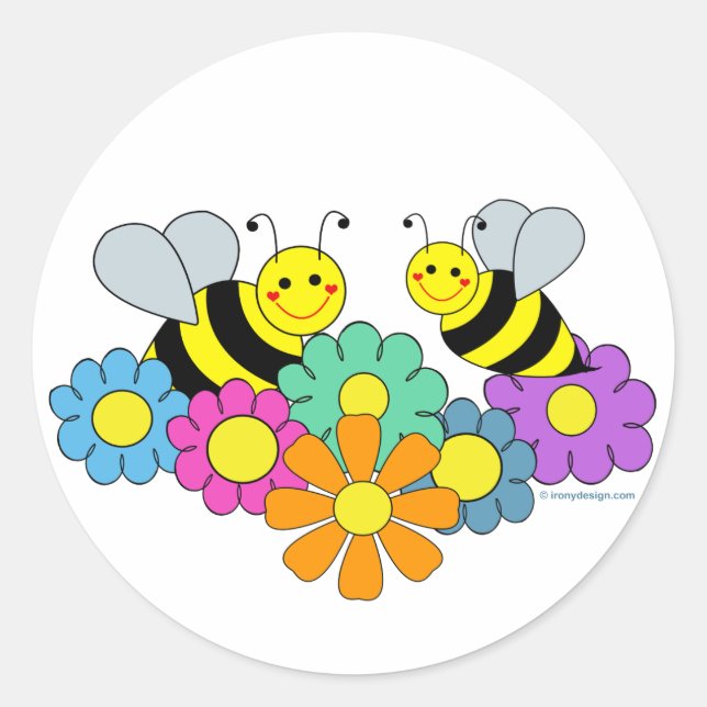 Bienen und Blume Runder Aufkleber (Vorderseite)