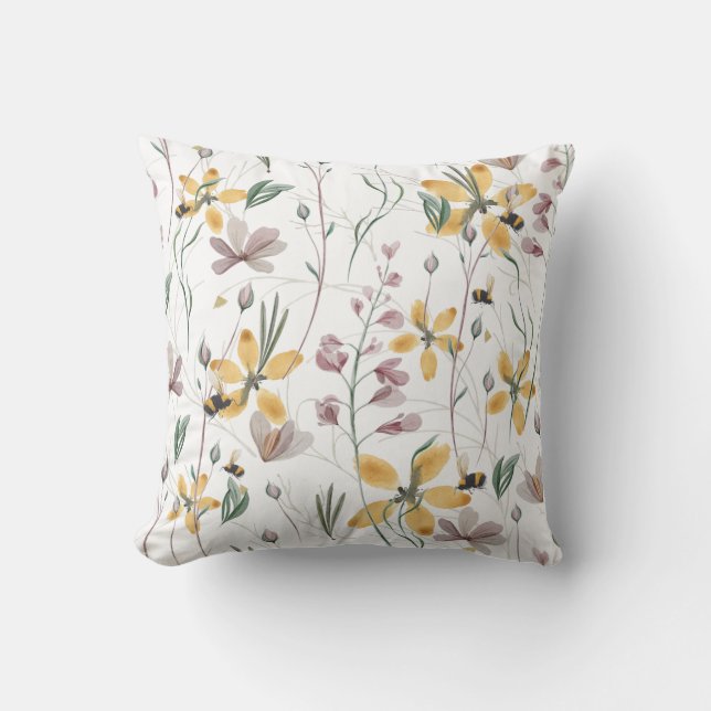 Bienen und Botanicals Square Throw Kissen (Vorderseite)