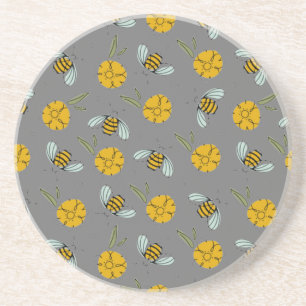 Bienen und Buttercups auf Grau Getränkeuntersetzer