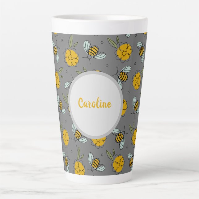 Bienen und Buttercups auf Grau Milchtasse (Vorderseite)