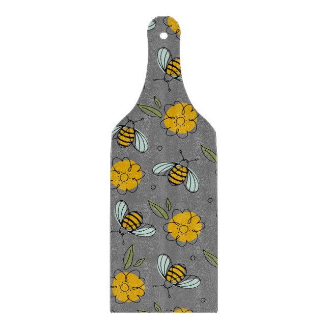 Bienen und Buttercups auf Grau Schneidebrett (Vorderseite)