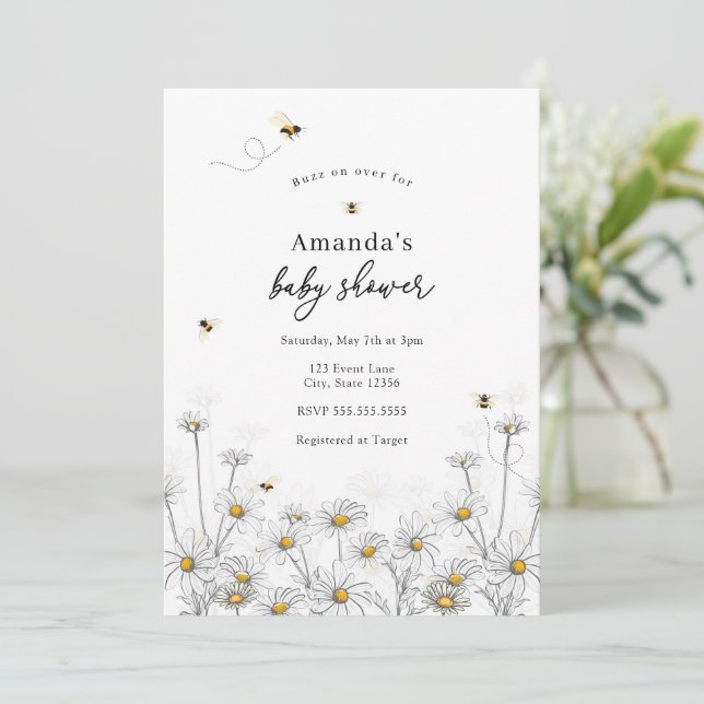 Bienen- und Daisies-Babydusche Einladung (Stehend Vorderseite)