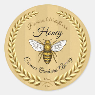 Bienen und Garland Gold gestreifte Honig Jar Runder Aufkleber