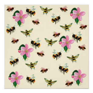 Bienen und Hummeln und Obstblüten Poster