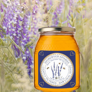 Bienen- und Lavendelhonigetikett mit Goldherzen Quadratischer Aufkleber
