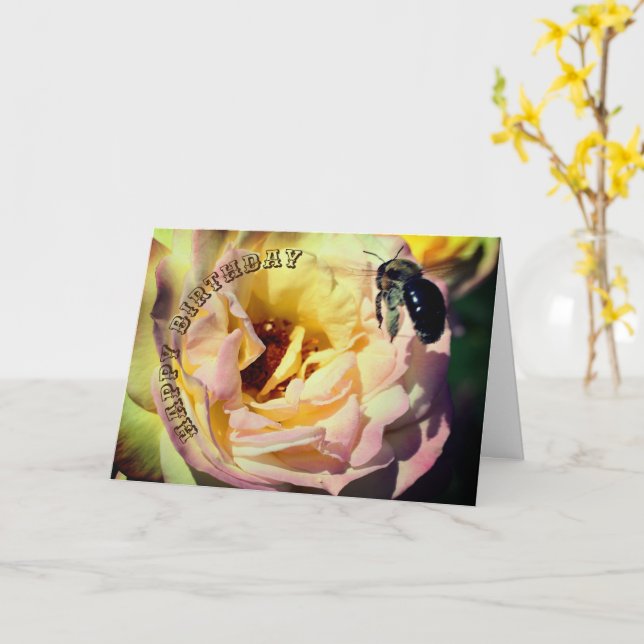 Bienen und Rose Blume Geburtstag Karte (Gelbe Blume)
