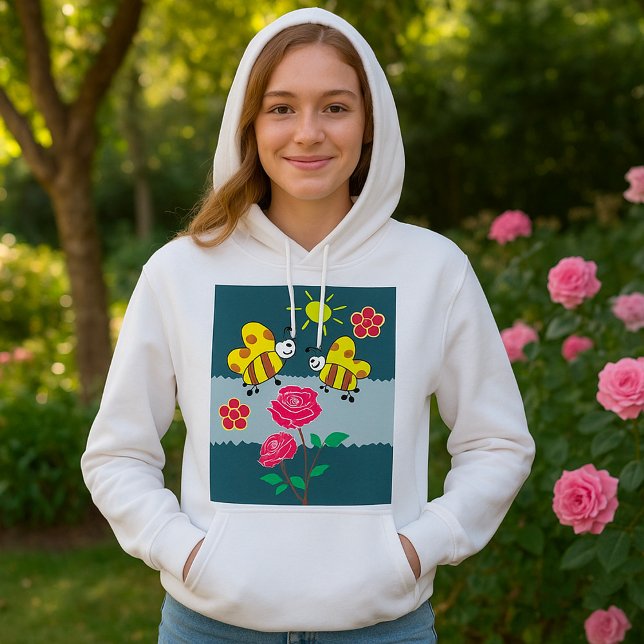 Bienen und Rose Blumengarten Hoodie (Von Creator hochgeladen)