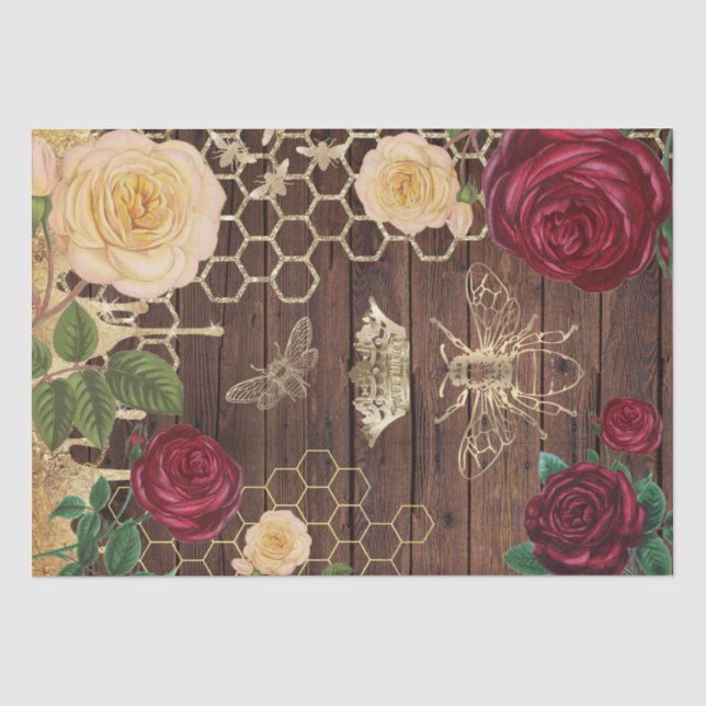 Bienen- und Rose-Gewebe Seidenpapier (Vorderseite)