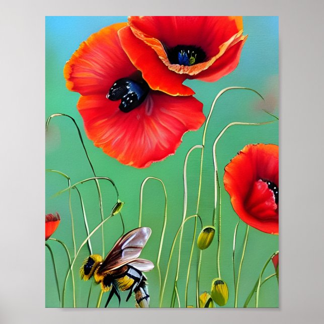 Bienen und Rote Poppies Poster (Vorne)
