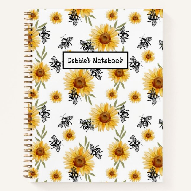 Bienen- und Sonnenblumen-Notebook Notizbuch (Vorderseite)
