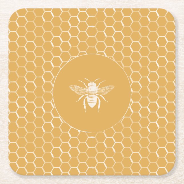 Bienen- und Wabenmuster Rechteckiger Pappuntersetzer (Vorderseite)