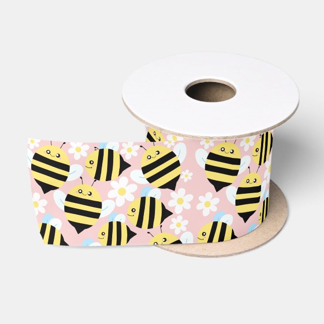 Bienen und weiße Blume Satinband (Spule)