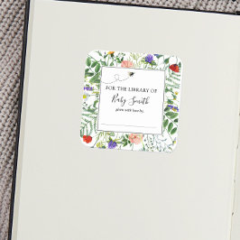 Bienen und Wildblume Baby Dusche Buchzeichen Aufkl Quadratischer Aufkleber