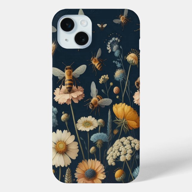 Bienen und Wildblumen auf Dunkelblau Case-Mate iPhone Hülle (Rückseite)