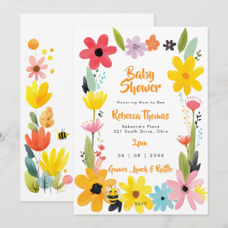 Bienen- und Wildblumen-Blumen-Baby-Shower-Einladun Einladung