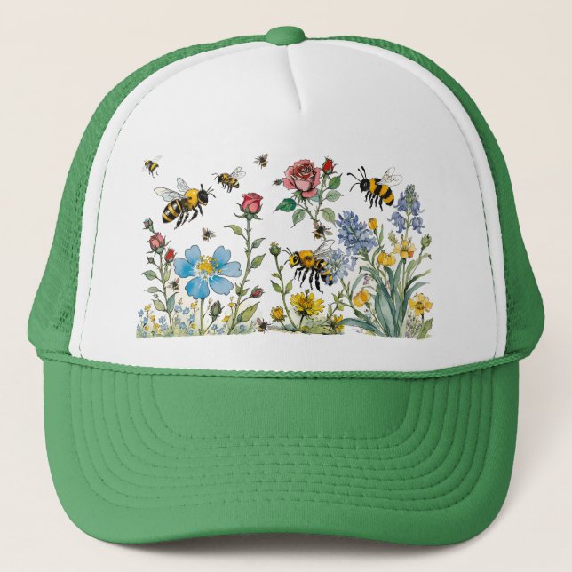 Bienen und Wildblumen Truckerkappe (Vorderseite)