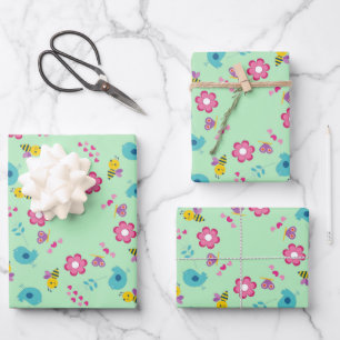 Bienen, Vögel und Blume Geschenkpapier Set