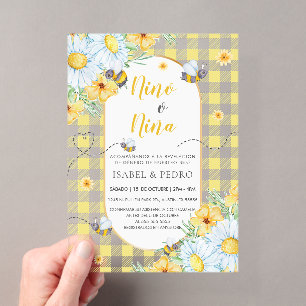 Bienen & Weiße Blume Gingham Spanish Gender Reveal Acryleinladungen