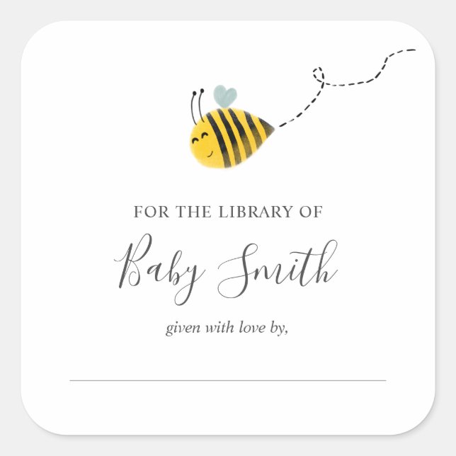 BienenBaby-Duschbibliothek Quadratischer Aufkleber (Vorderseite)