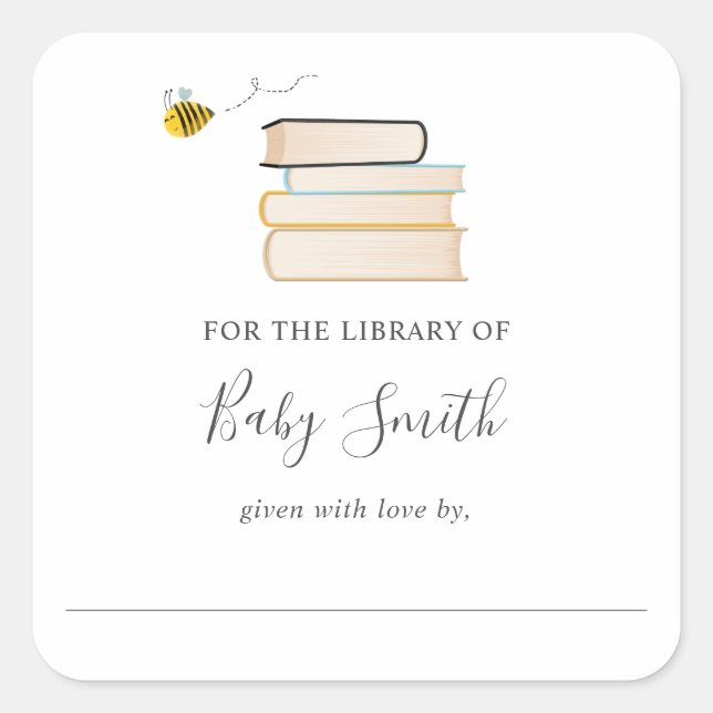 BienenBaby-Duschbibliothek Quadratischer Aufkleber (Vorderseite)