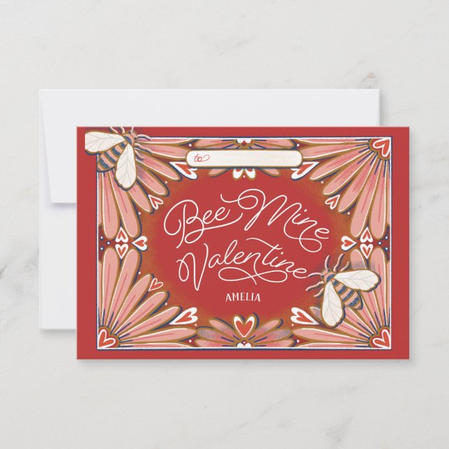 Bienenbergwerk Blume Rosa Unterricht Valentine Kar Einladung (Vorderseite)