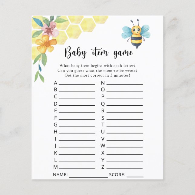 Bienenblume - Baby Item Game. Baby Shower Game (Vorderseite)
