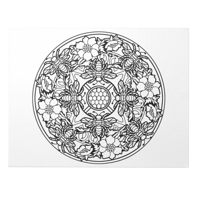 Bienenblütengarten Mandala Coloring Book Pad Notizblock (Vorderseite)