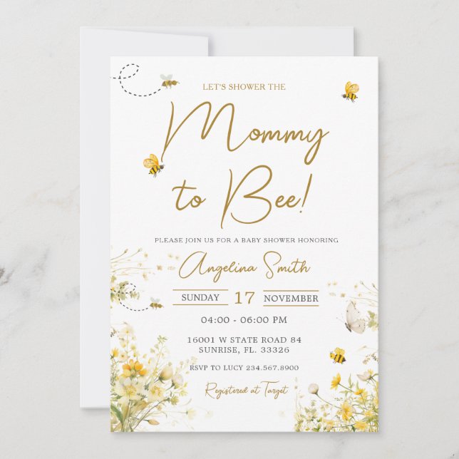Bienendusche Wildblume Mommy to Bee Baby Einladung (Vorderseite)