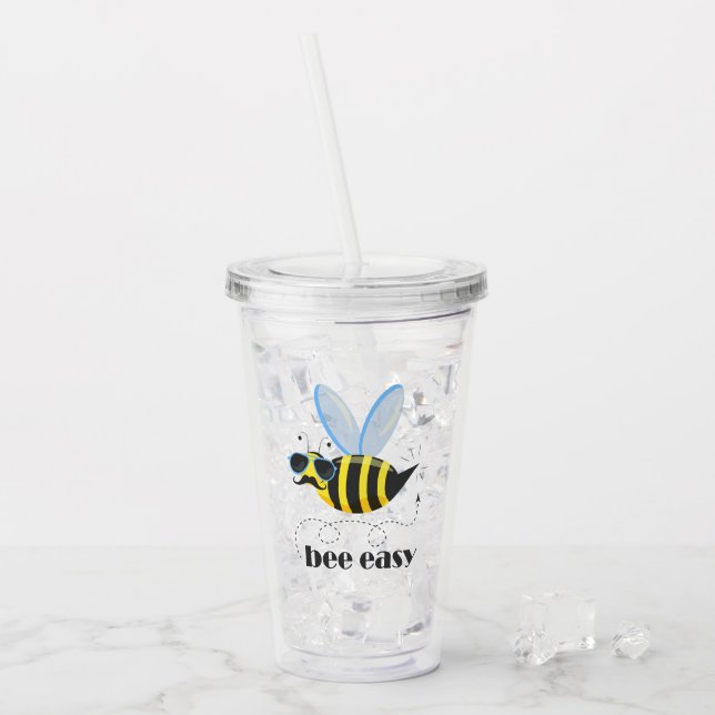 Bienenfigur mit Schnurrbart-Sonnenbrille Bee Easy Acryltrinkbecher (Vorderseite Ice)