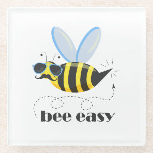 Bienenfigur mit Schnurrbart-Sonnenbrille Bee Easy Glasuntersetzer
