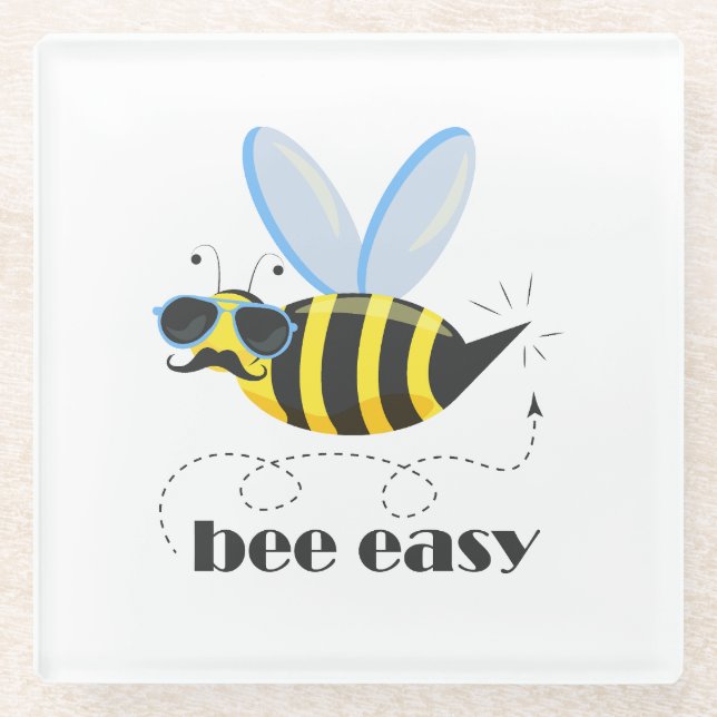 Bienenfigur mit Schnurrbart-Sonnenbrille Bee Easy Glasuntersetzer (Vorderseite)
