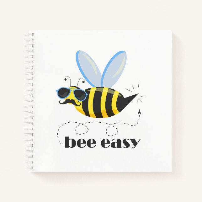 Bienenfigur mit Schnurrbart-Sonnenbrille Bee Easy Notizbuch (Vorderseite)