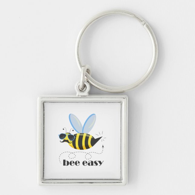 Bienenfigur mit Schnurrbart-Sonnenbrille Bee Easy Schlüsselanhänger (Vorne)