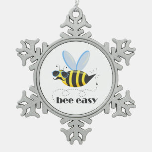 Bienenfigur mit Schnurrbart-Sonnenbrille Bee Easy Schneeflocken Zinn-Ornament