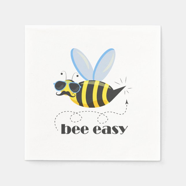 Bienenfigur mit Schnurrbart-Sonnenbrille Bee Easy Serviette (Vorderseite)