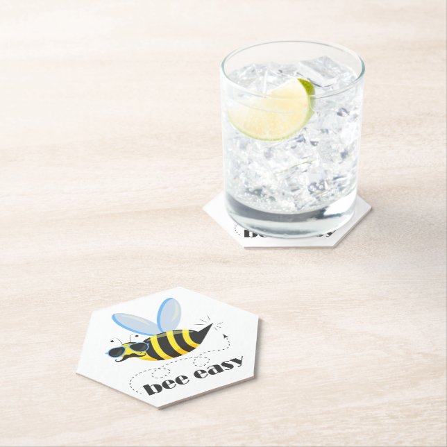 Bienenfigur mit Schnurrbart-Sonnenbrille Bee Easy Untersetzer (Vor Ort)