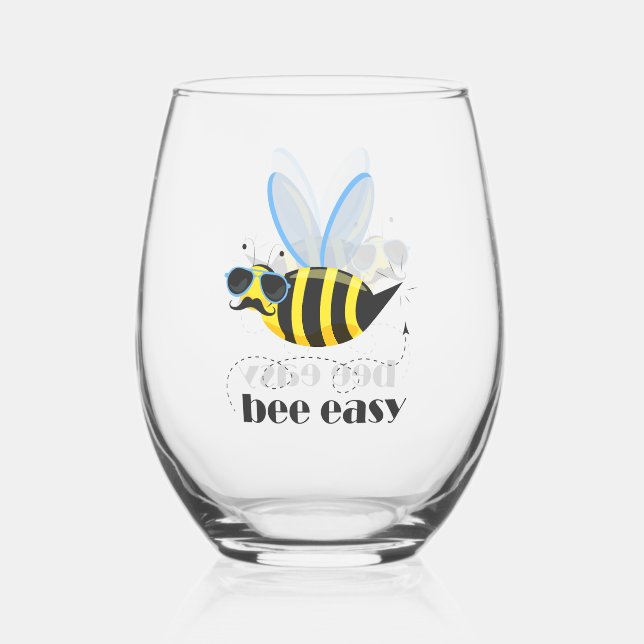 Bienenfigur mit Schnurrbart-Sonnenbrille Bee Easy Weinglas Ohne Stiel (Vorderseite)