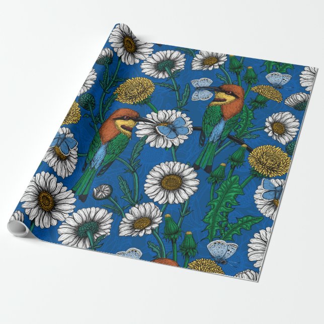 Bienenfresser auf blau geschenkpapier (Ungerollt)