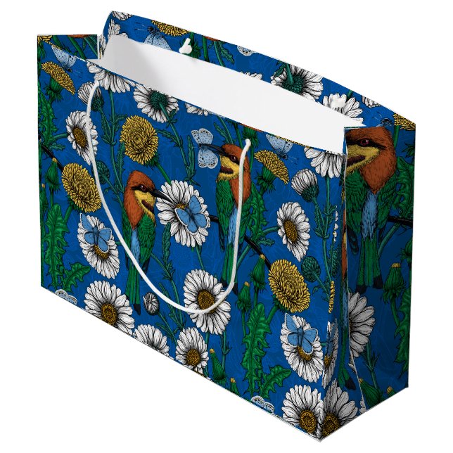 Bienenfresser auf blau große geschenktüte (Rückseite Schrägansicht)