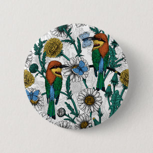 Bienenfresser, blaue Schmetterlinge und Gänse auf  Button